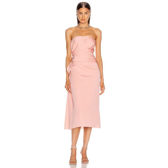 DOLCE & GABBANA Strapless Ruched Midi Dress Pink 40 - Picture 1 of 7